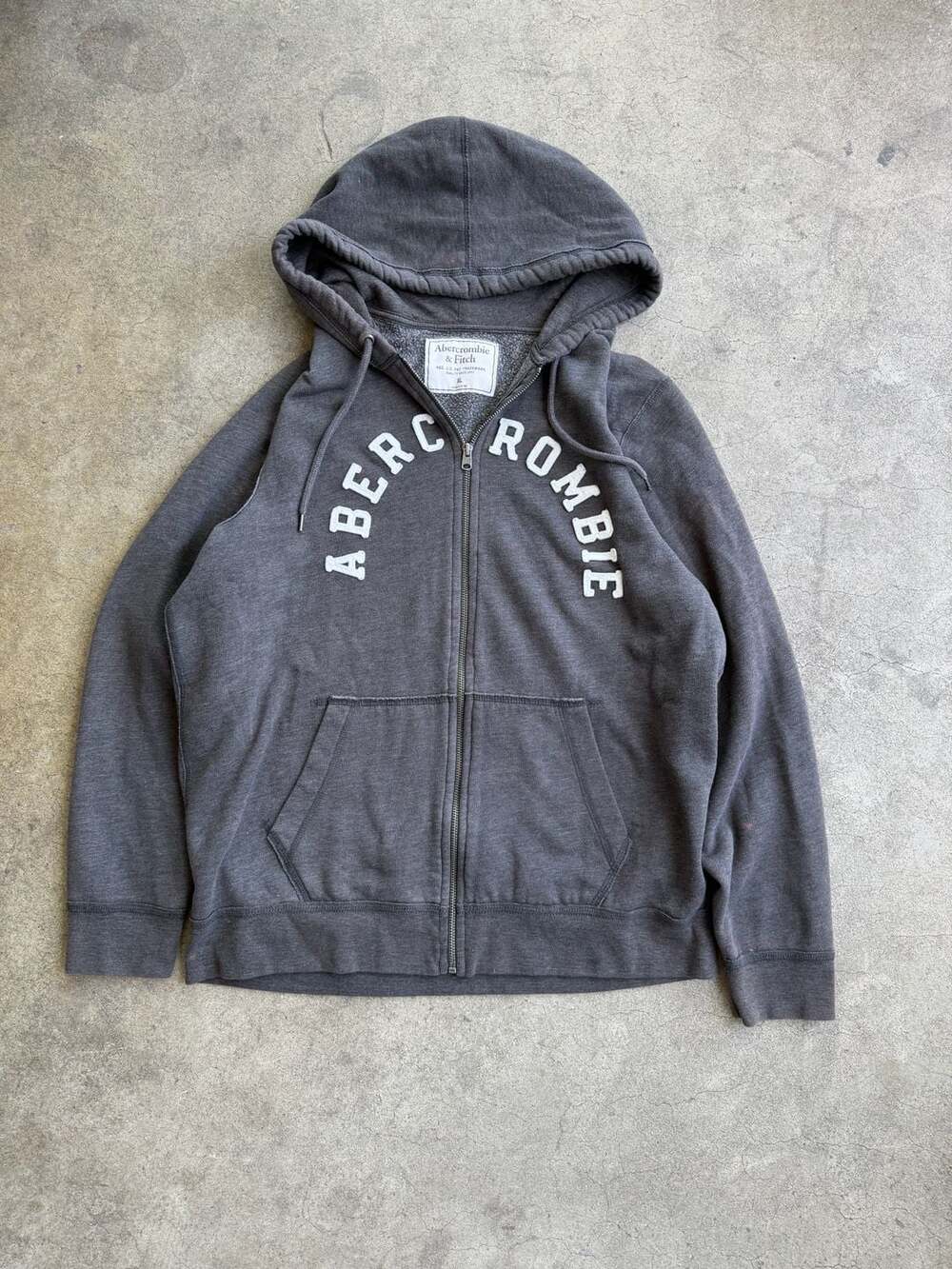 Vintage Abercrombie & Fitch Applique Logo Full Zip Hoodie Grey XL